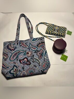 Lot Of 3 Vera Bradley Quilted Bags Tote Purse Wallet Jewelry Case NEW